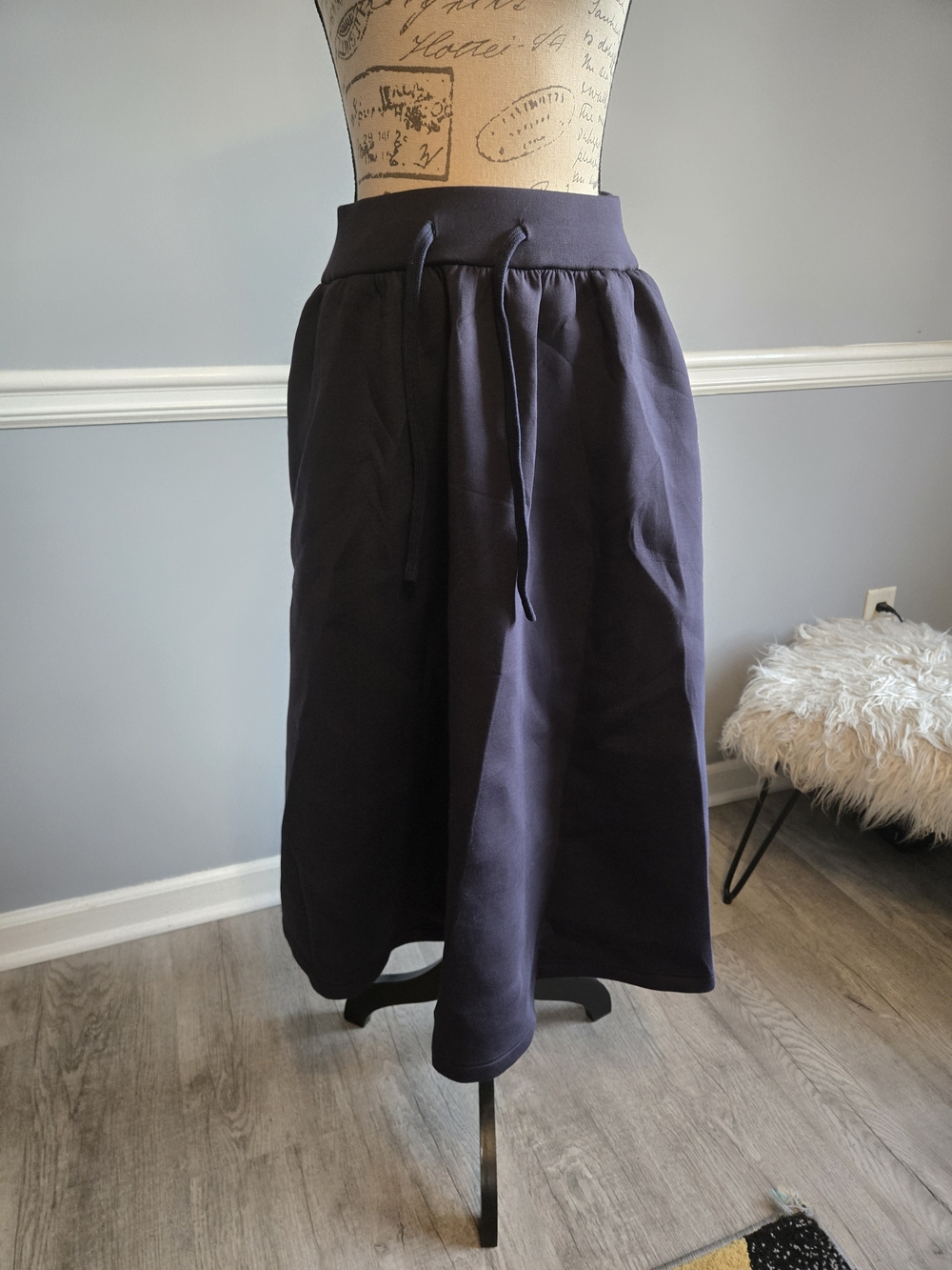 Women's Navy Drawstring A-Line Skirt